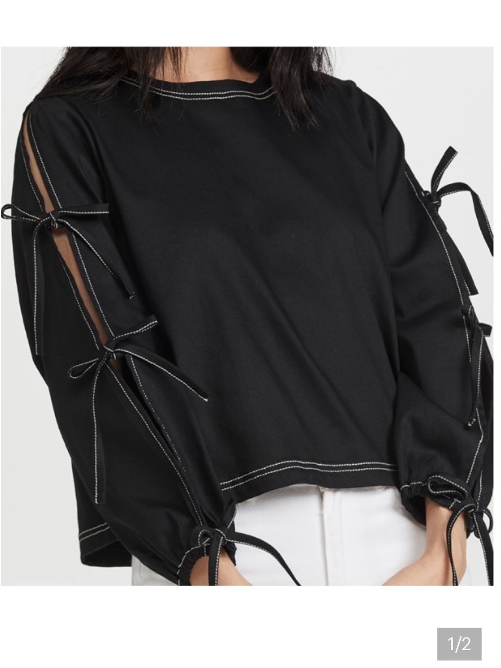 Something Navy Black Tie-Sleeve‎ Top size M